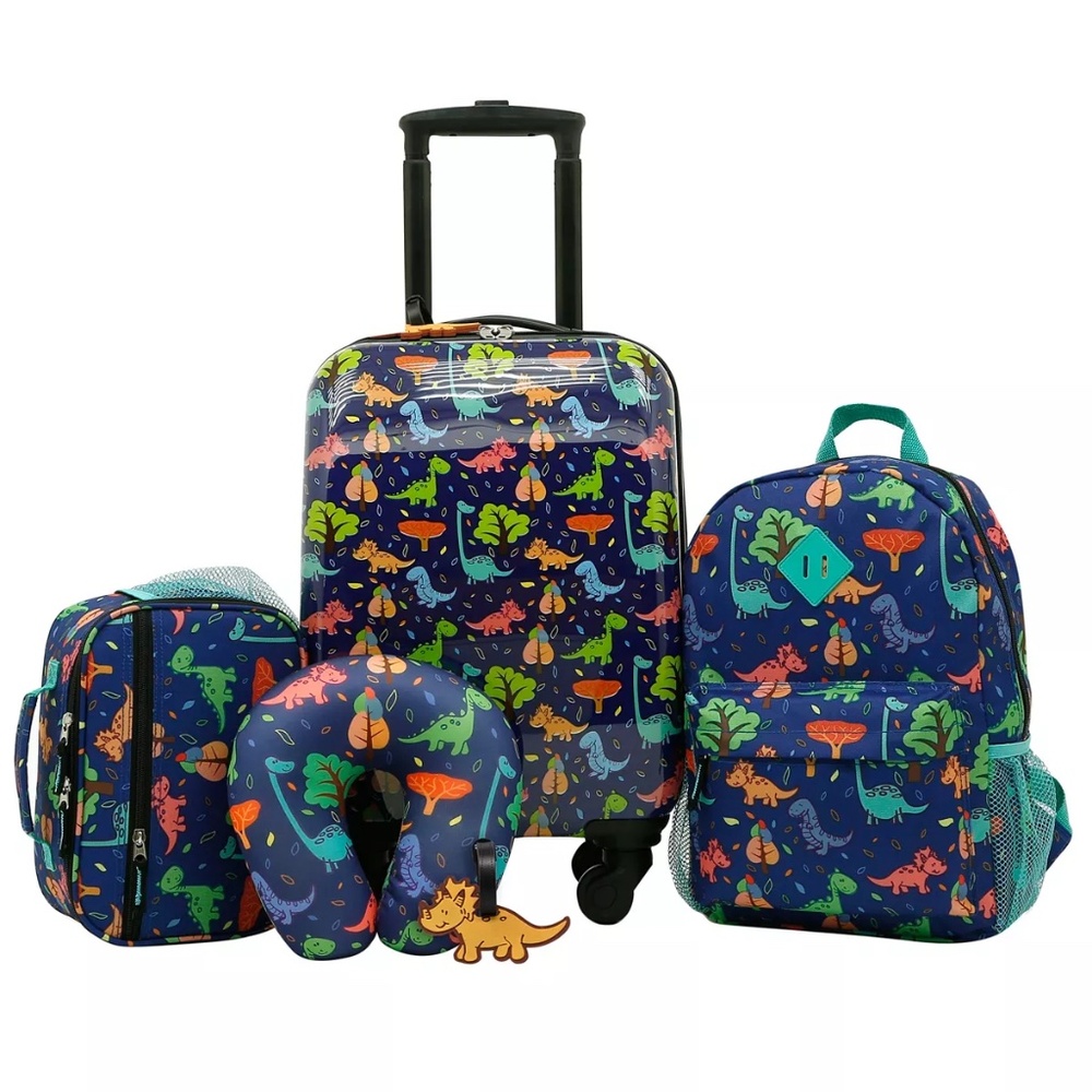 TRAVELERS CLUB Kid's Hard Side Carry-On Spinner 5 Piece Luggage Set - Dinosaur